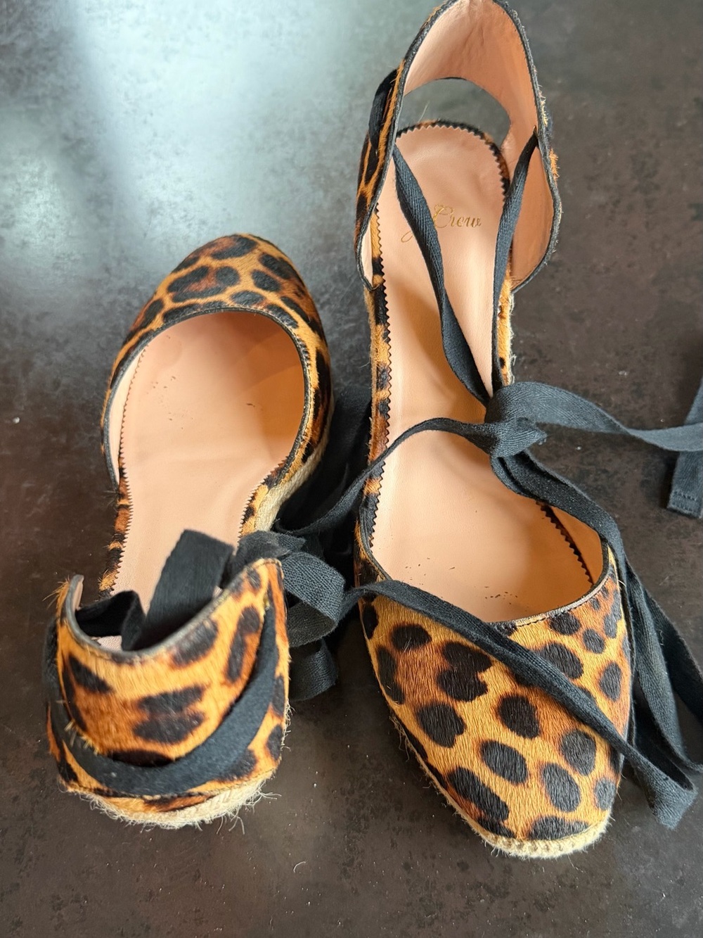 J. Crew Women's Leopard Print Espadrille Lace-Up Wedges